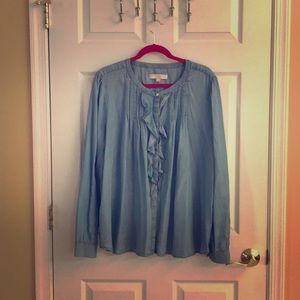 Chambray Jean Ruffle Top